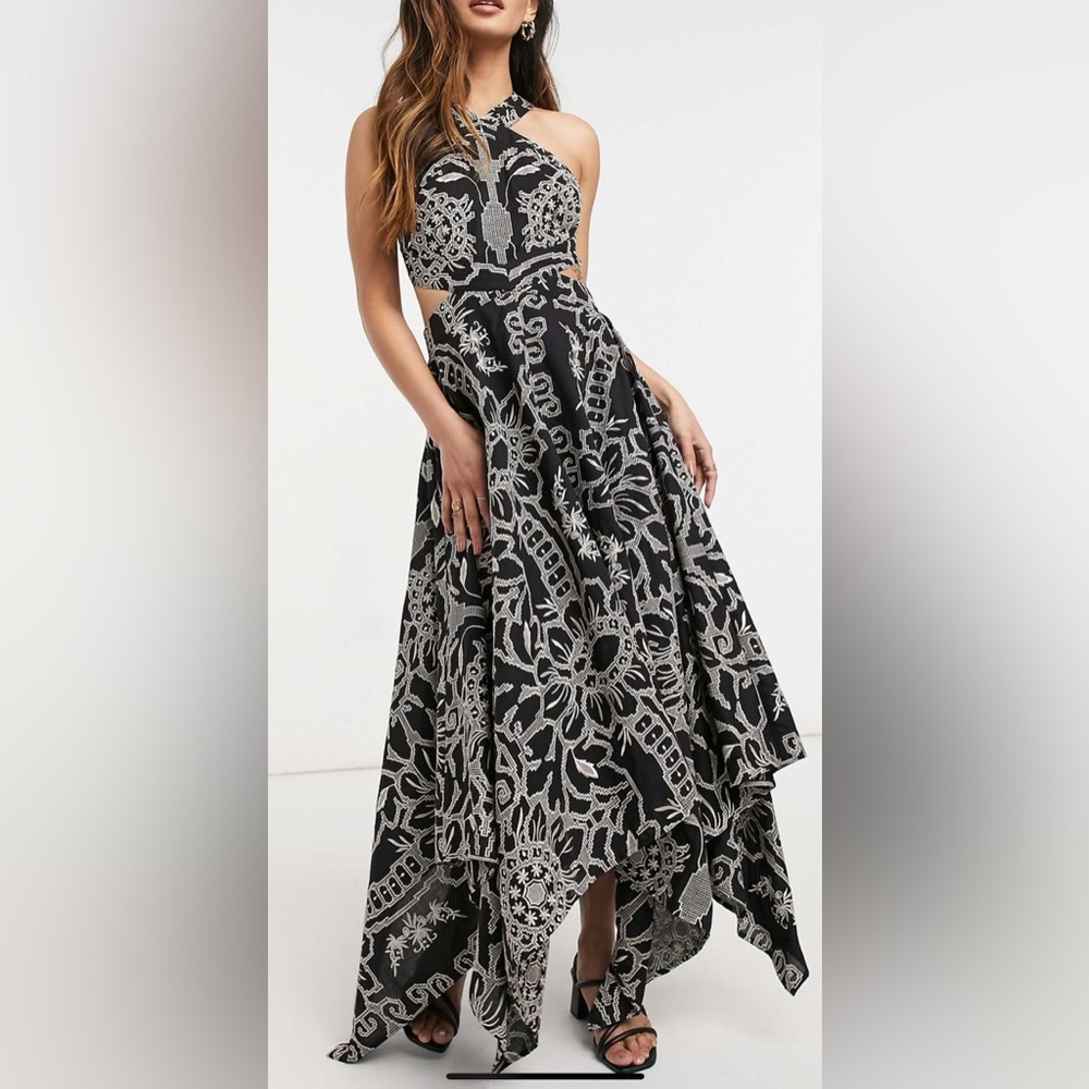 ASOS EDITION: Embroidered Halter Midi Dress With Cutout Sides in Black